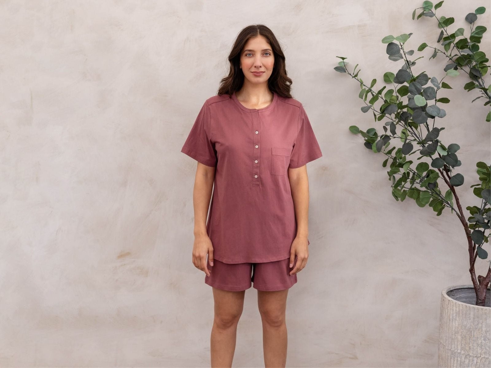 Pyjamasset dam kort jersey evening rose