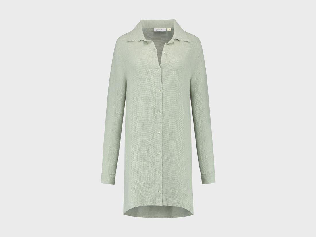 Blusklänning tvättad linne våffla misty green