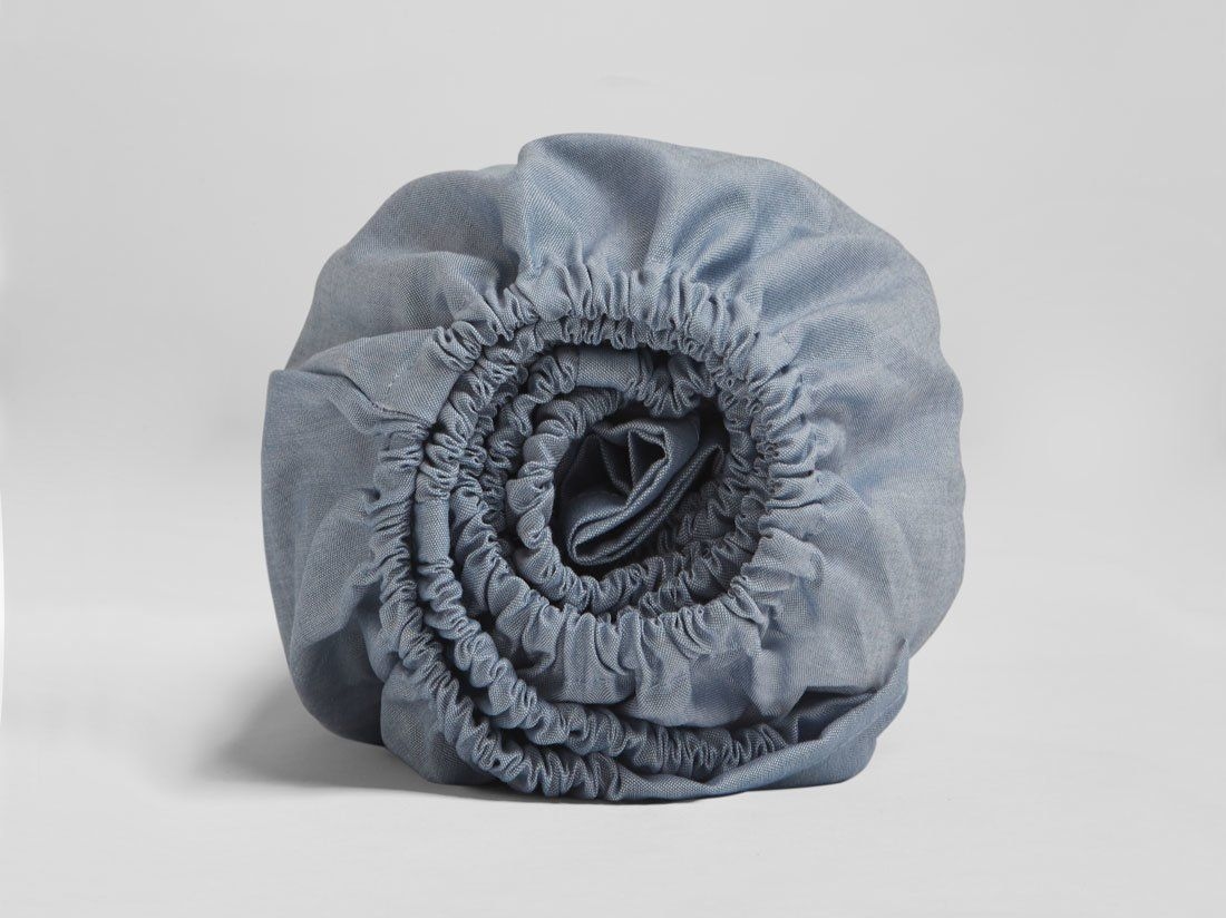 Dra-på-lakan bomull TENCEL™ blue chambray