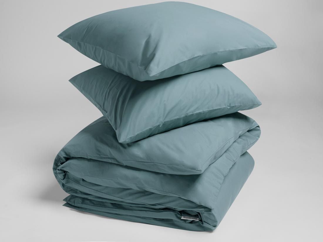 Påslakanset percale petrol blue