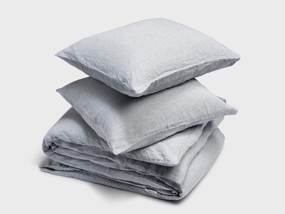 Påslakanset tvättat linne blue chambray