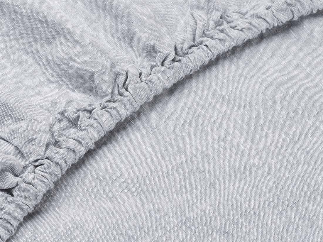 Dra på-lakan tvättat linne blue chambray