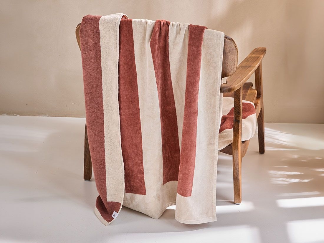 Strandbadlakan velour blush rose stripe 100x180 - 1 styck
