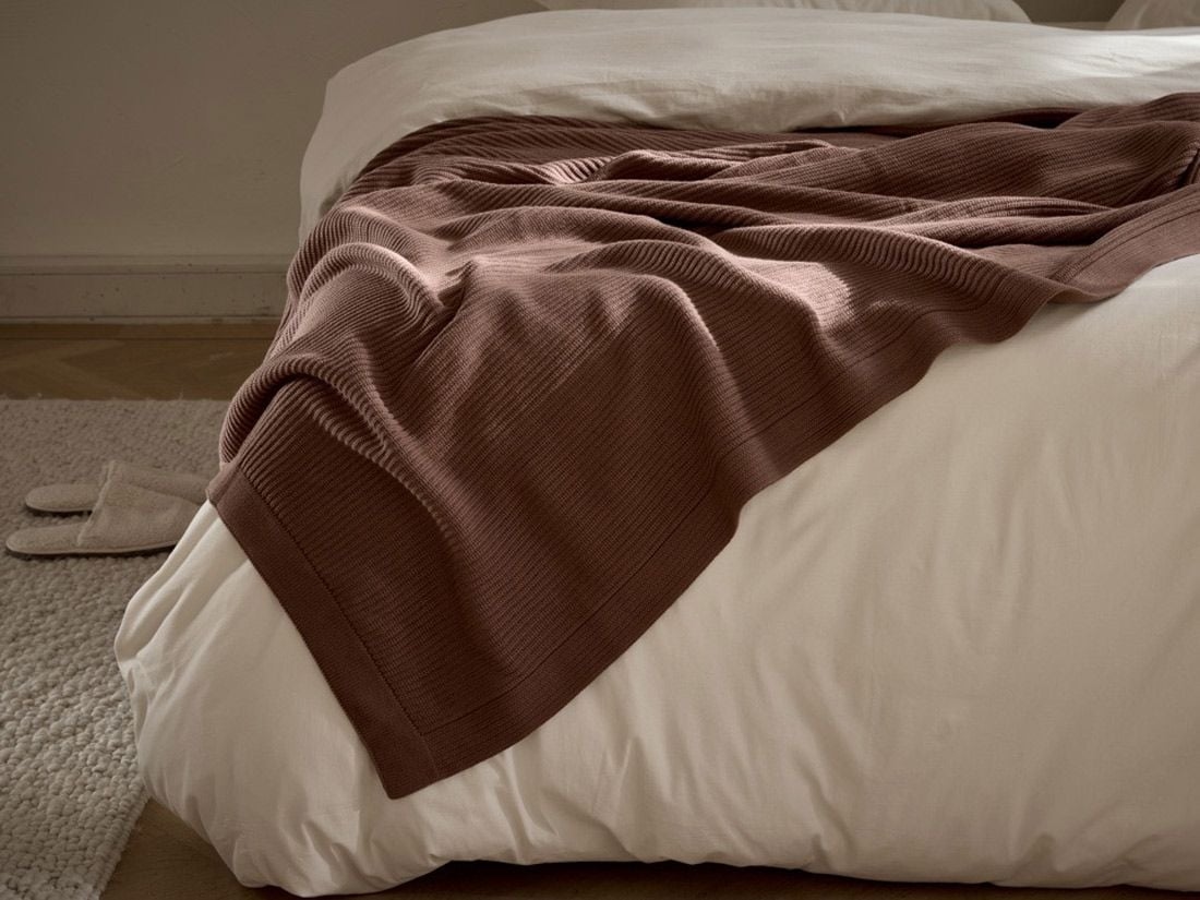 Filt i bomullsribb cacao brown 150x210