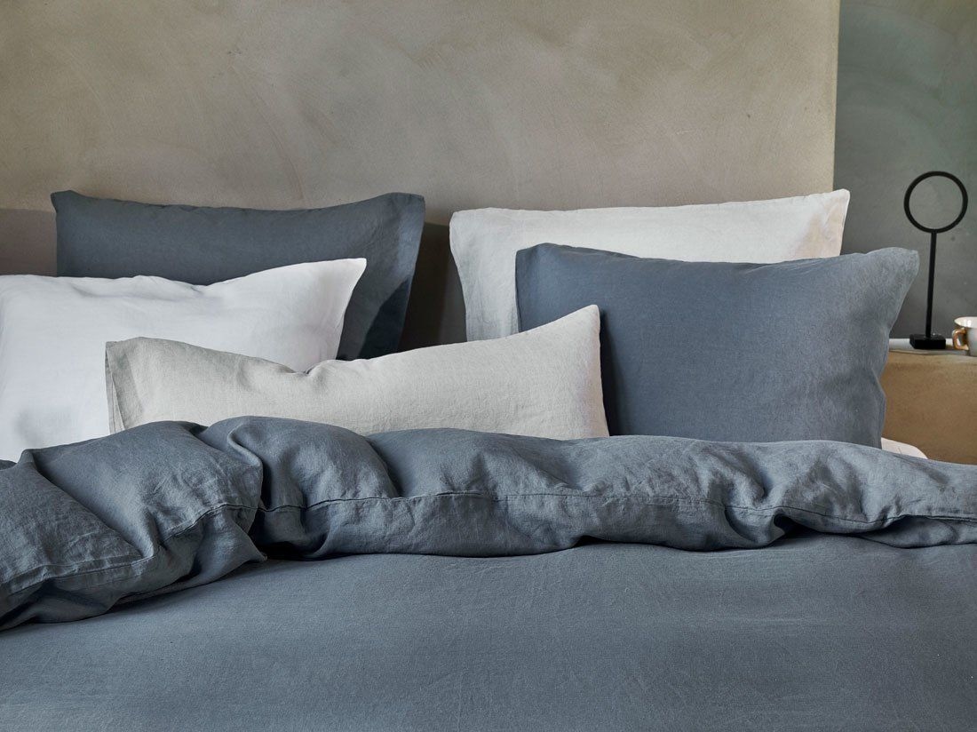 Örngott tvättat linne earth blue