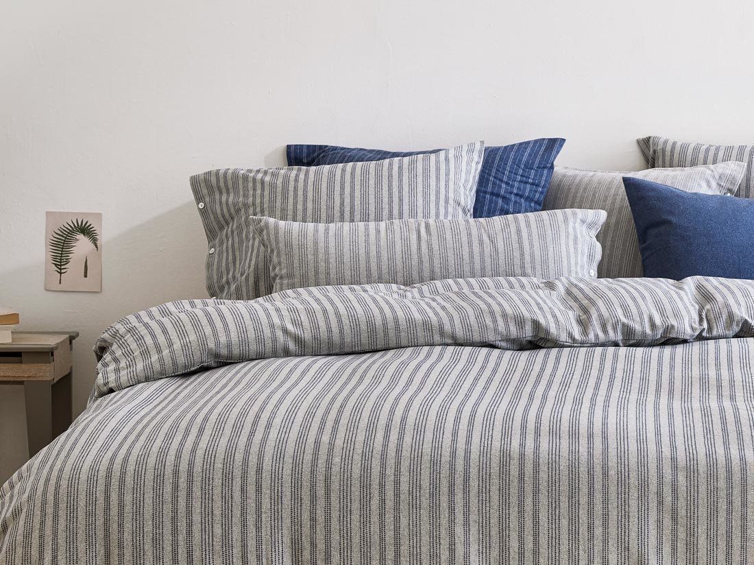 Örngott flanell grey/blue stripe