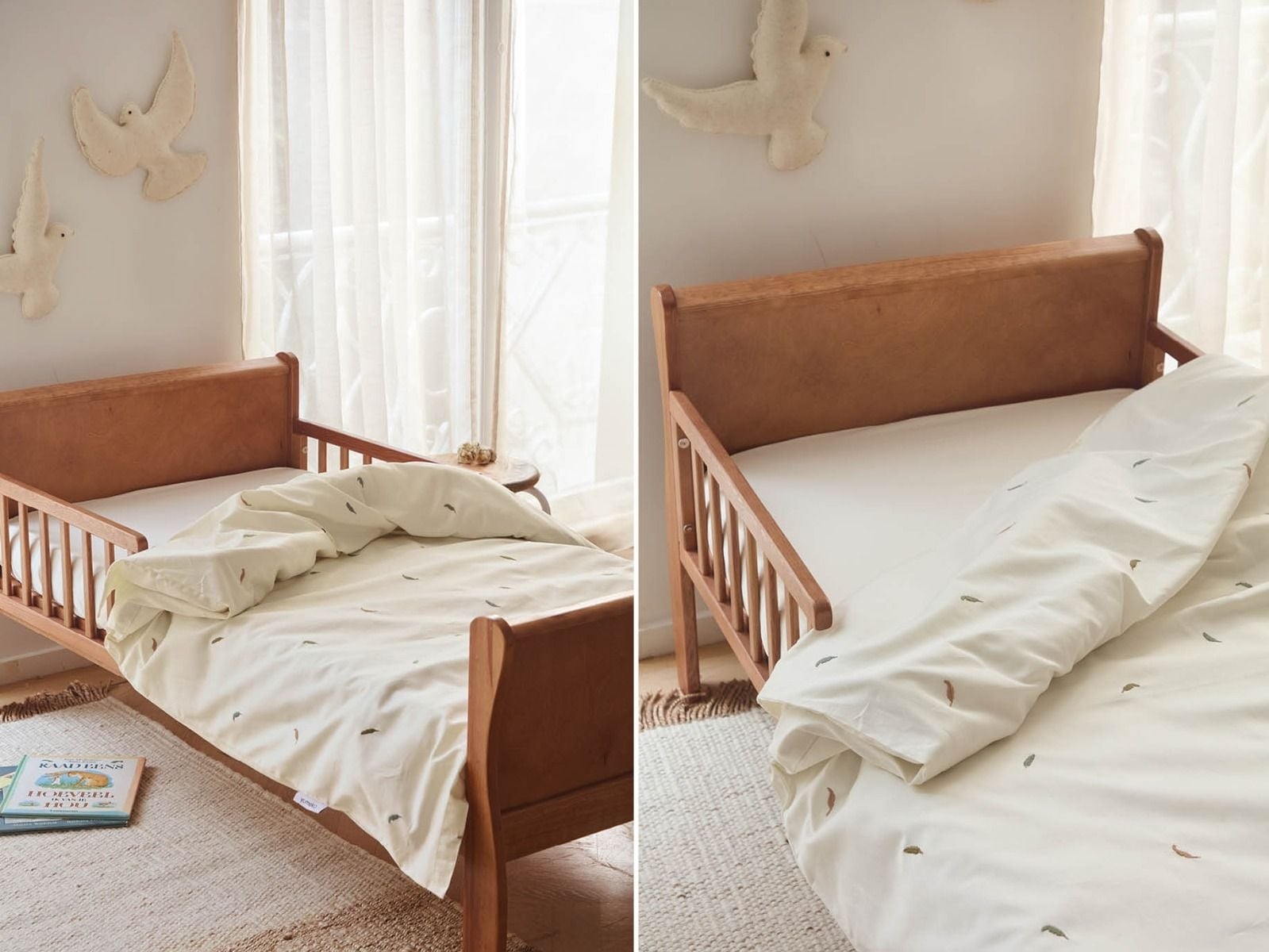 Påslakan för barn bomullssatin multicolour feather