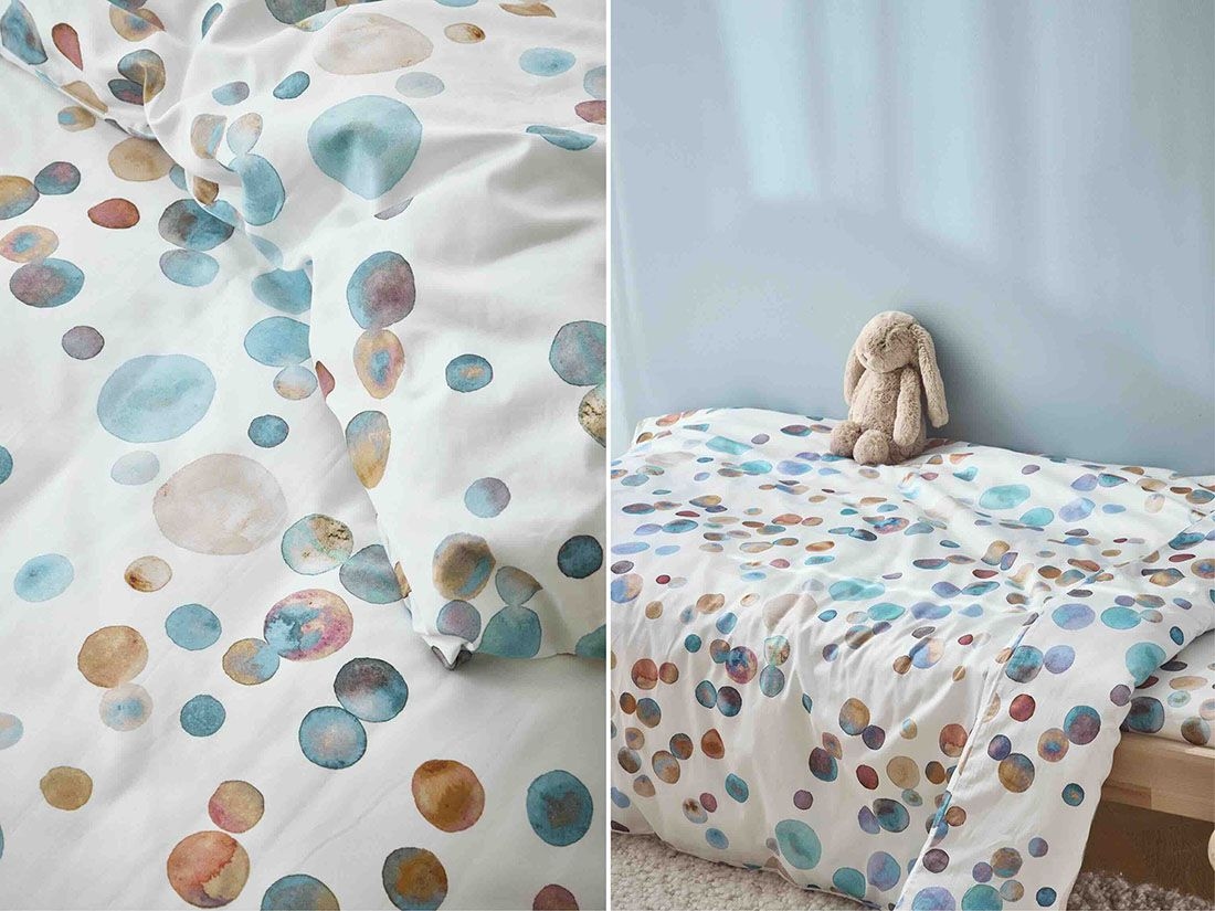 Påslakan för barn bomullssatin watercolor dots multicolor