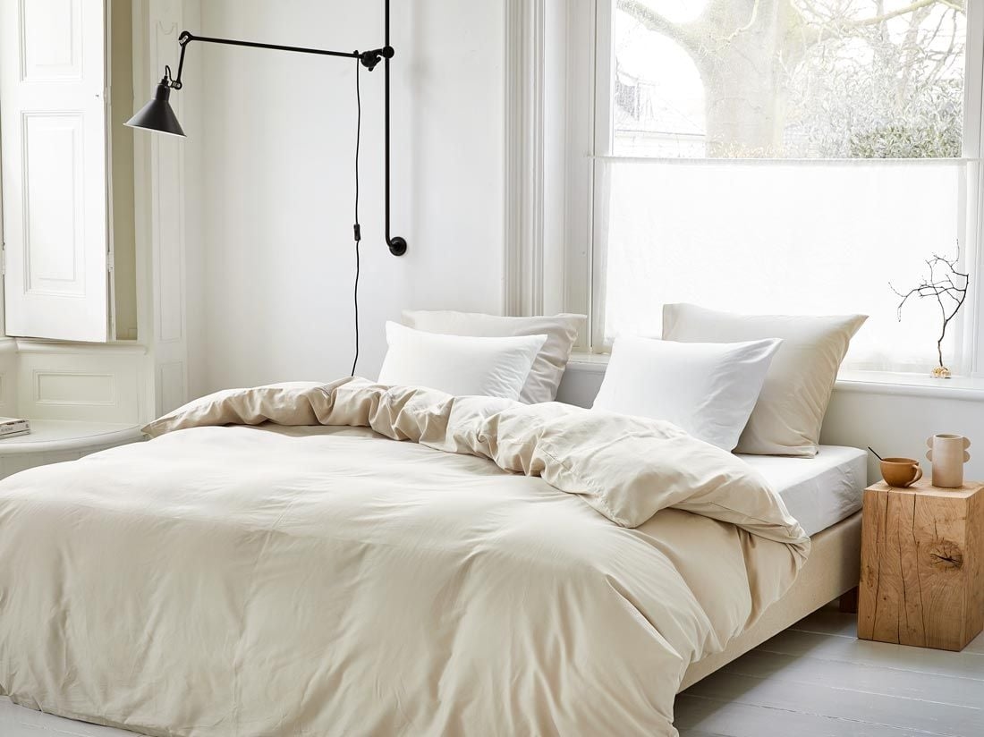 Påslakanset bomullssatin sandy grey