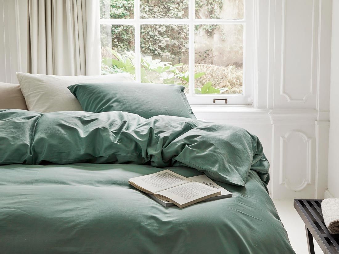 Påslakanset bomullssatin sea green