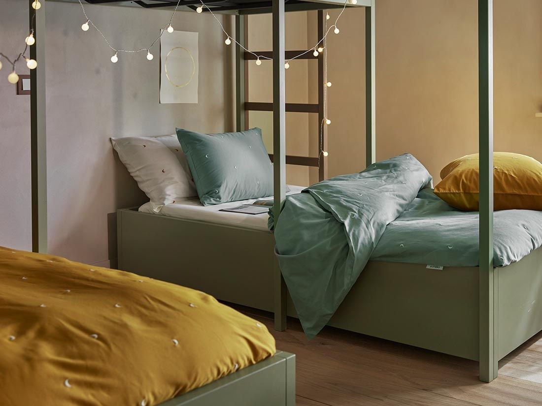 Påslakan för barn bomullssatin sea green moon