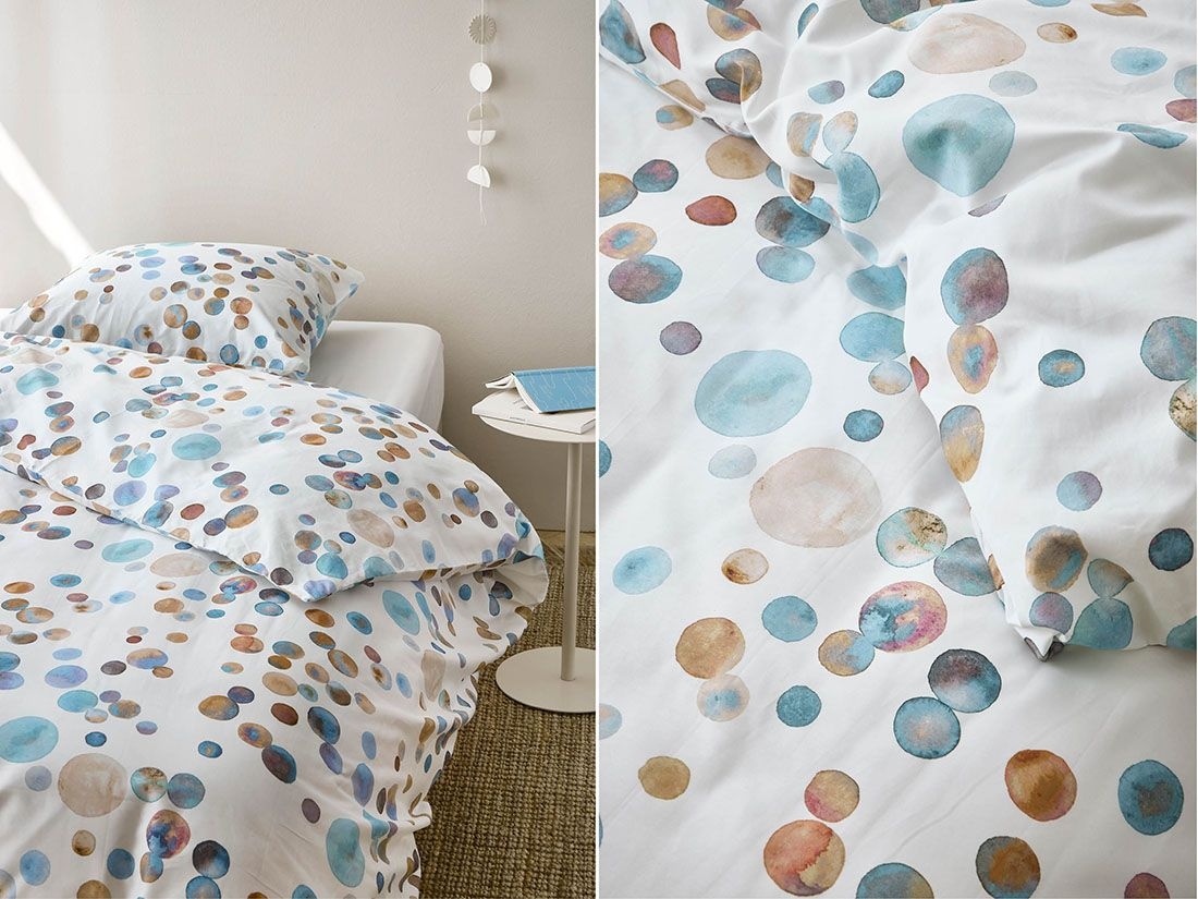 Påslakanset bomullssatin watercolor dots multicolor