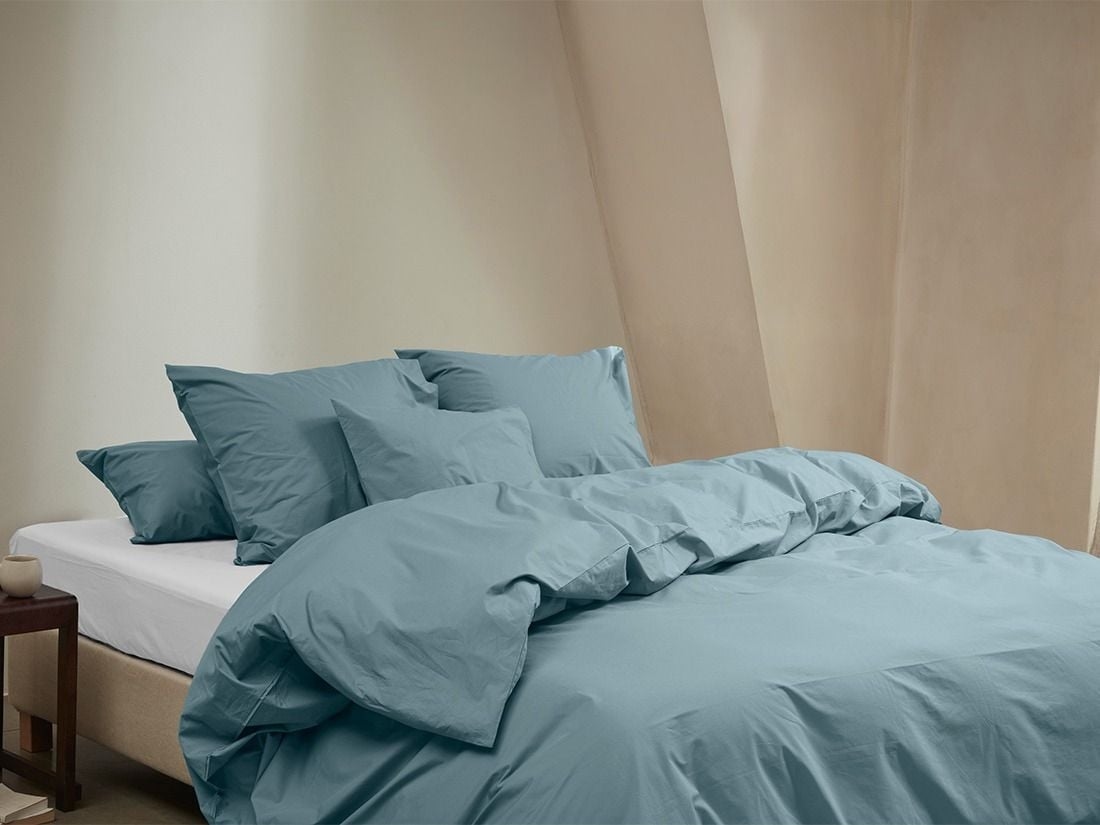 Påslakanset percale petrol blue