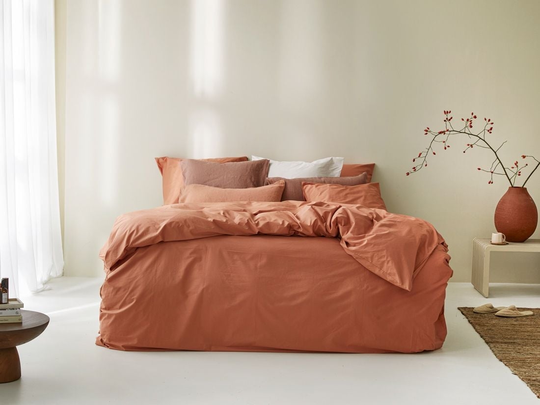 Påslakanset percale terracotta