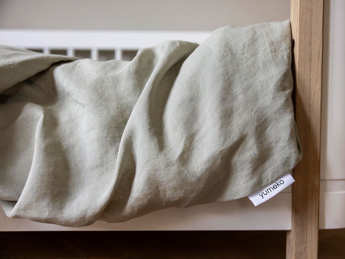 Påslakan för barn tvättat linne misty green