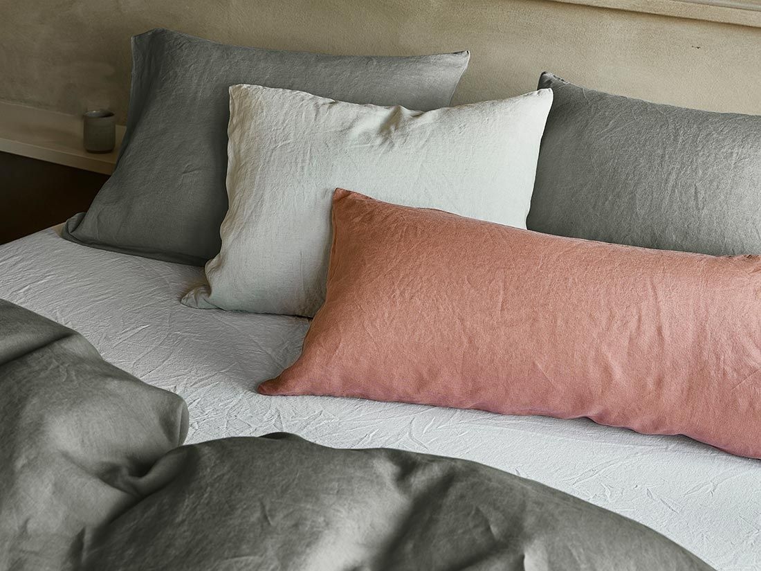 Örngott tvättat linne stone green