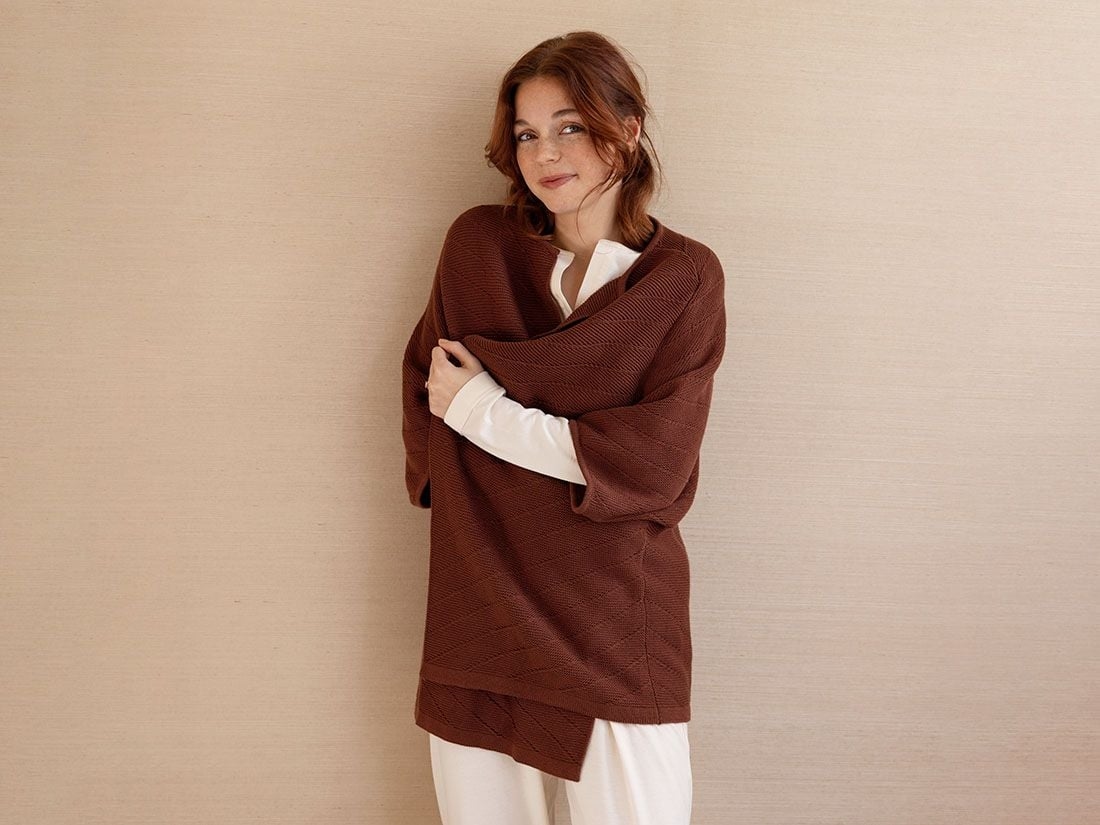 Kimono kofta stickad bomull cinnamon brown