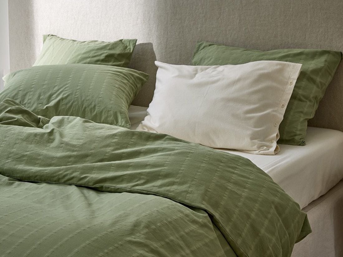 Örngott seersuckerbomull willow green