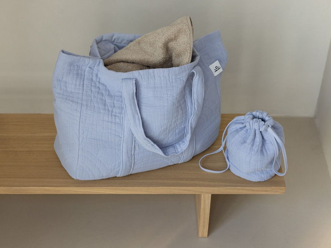 Shoppingväska bomullsmuslin arch lavender blue