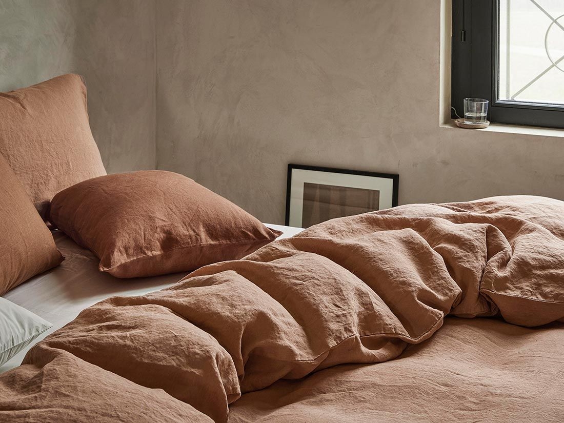 Örngott tvättat linne terracotta