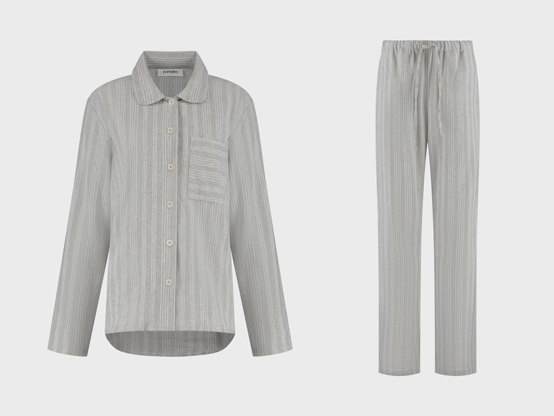 Pyjamasset dam flanell light grey/white stripe