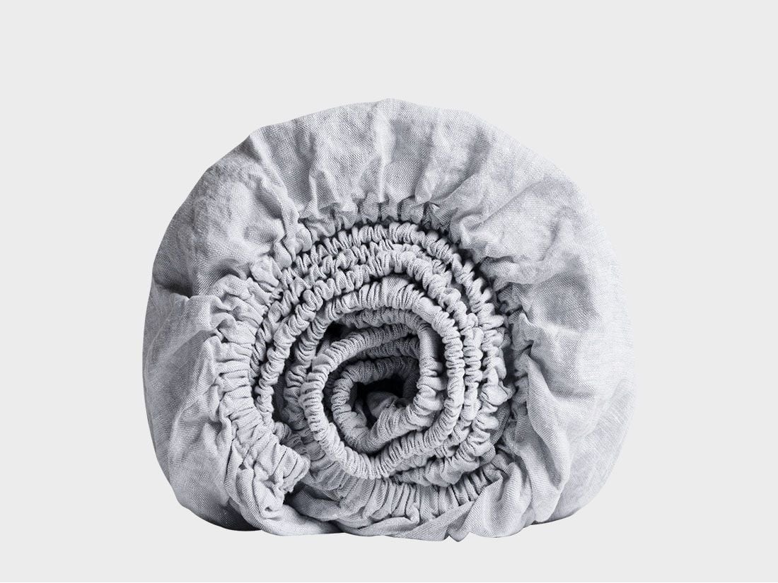 Dra på-lakan tvättat linne blue chambray