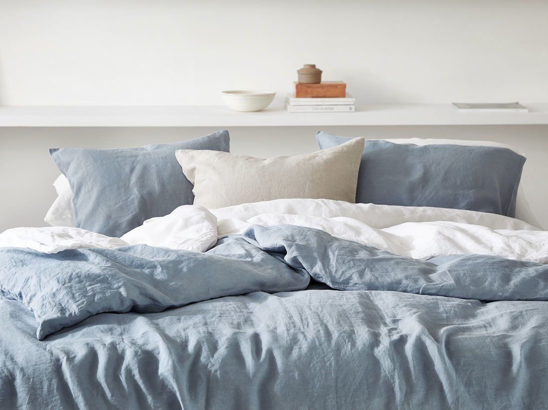 Örngott tvättat linne dusk blue