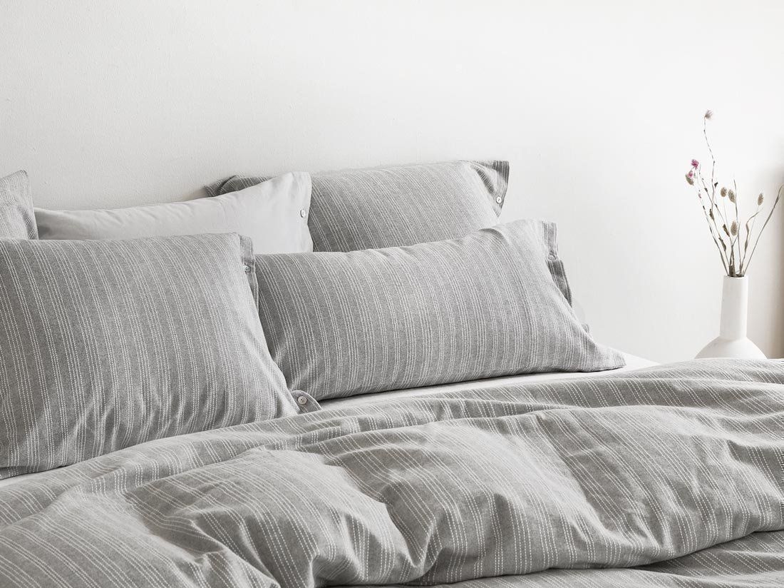 Örngott flanell grey/white stripe