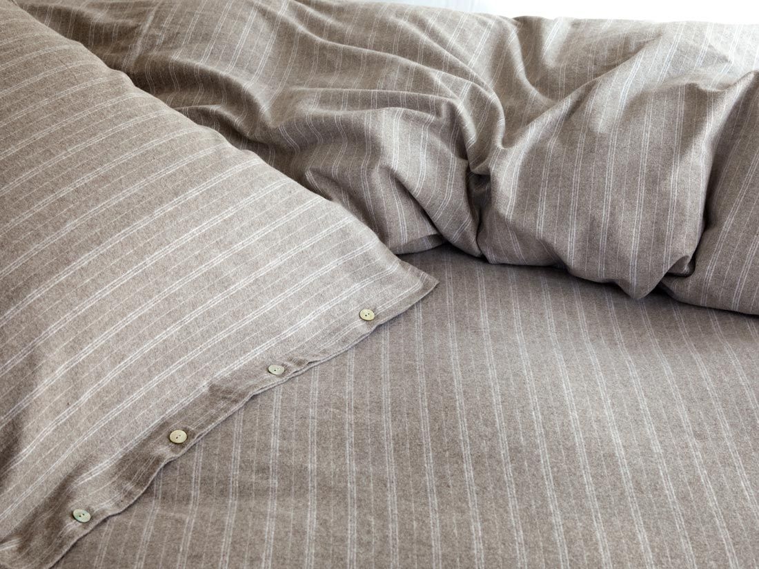 Örngott flanell stone brown stripe