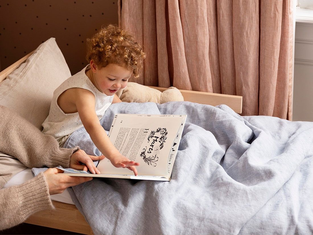 Påslakan för barn tvättat linne blue chambray