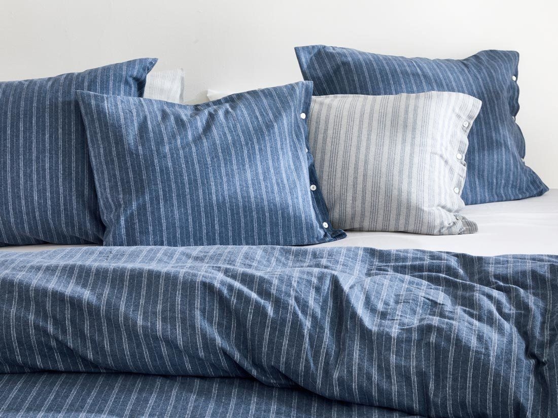 Örngott flanell denim blue stripe