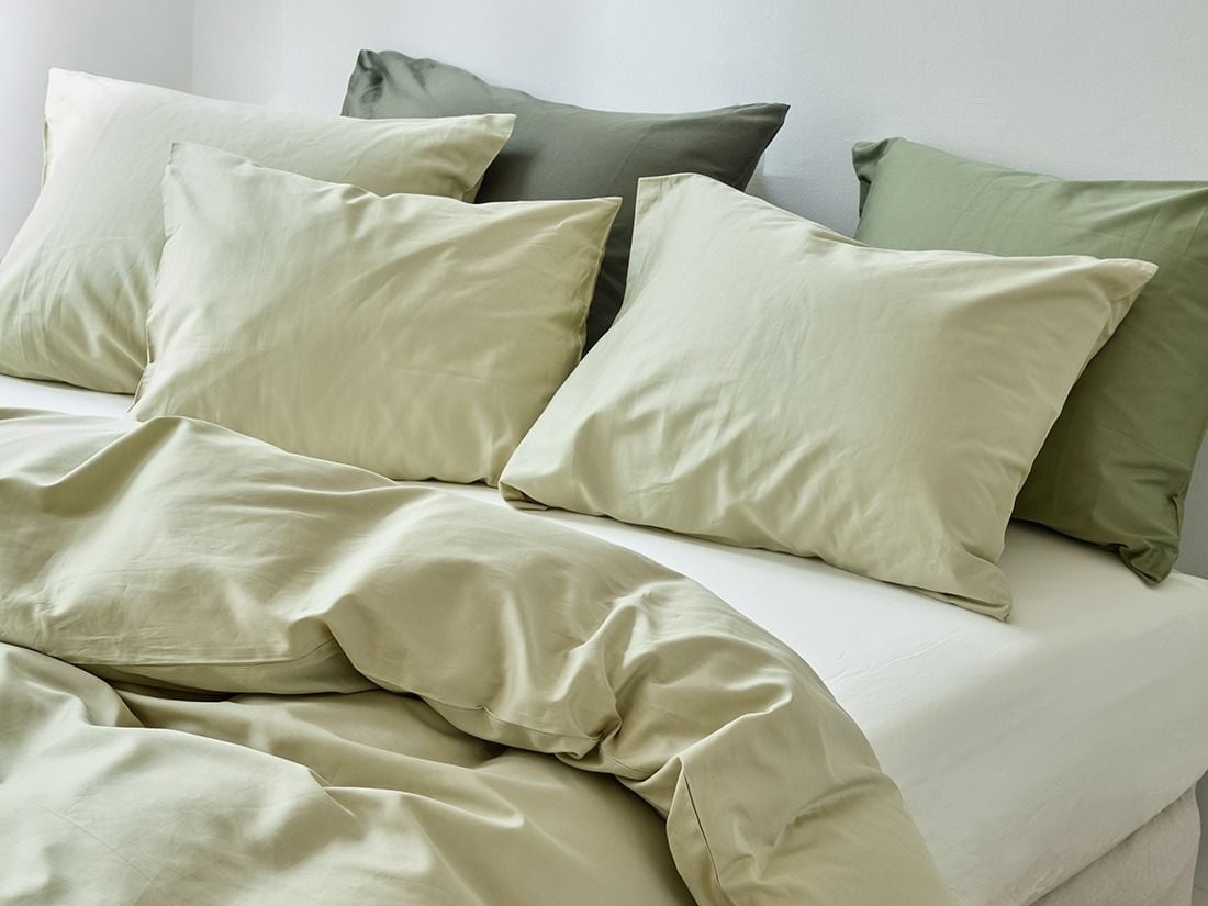 Örngott bomullssatin light olive