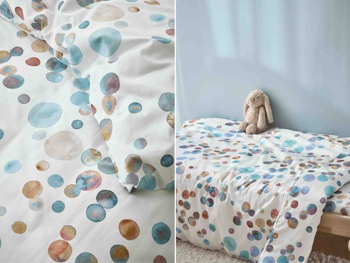 Påslakan för barn bomullssatin watercolor dots multicolor